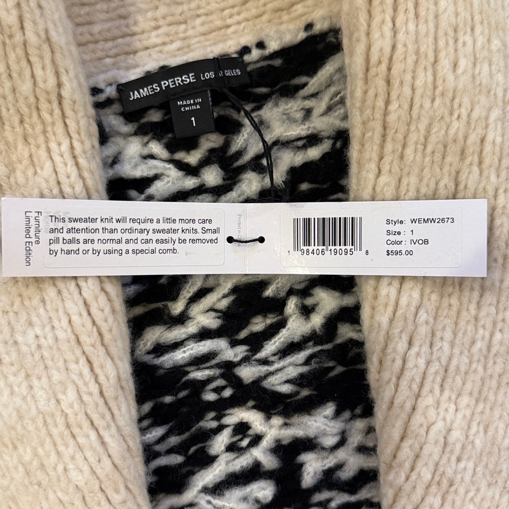 NWT James Peres CHALET INTARSIA CARDIGAN ivory/black - Picture 7 of 9